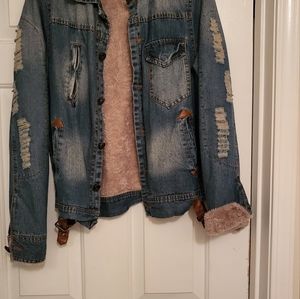 Jeffrey R  Woman's Blue Jean ripped jacket Size Medium